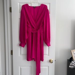 HOT PINK SATIN WRAP DRESS, worn once